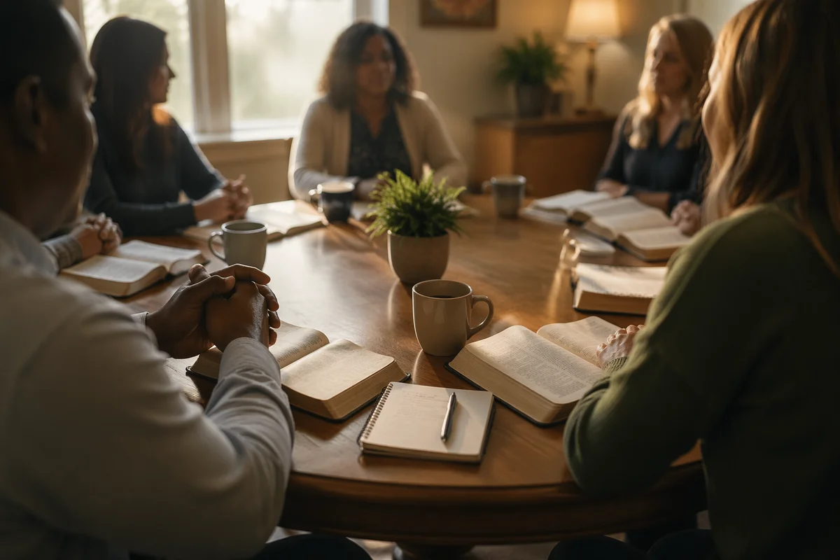 Multicultural Bible Study Around Wooden Table