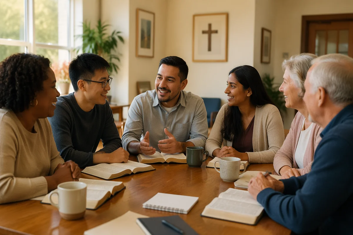 Multicultural Bible Study Group in Community Room