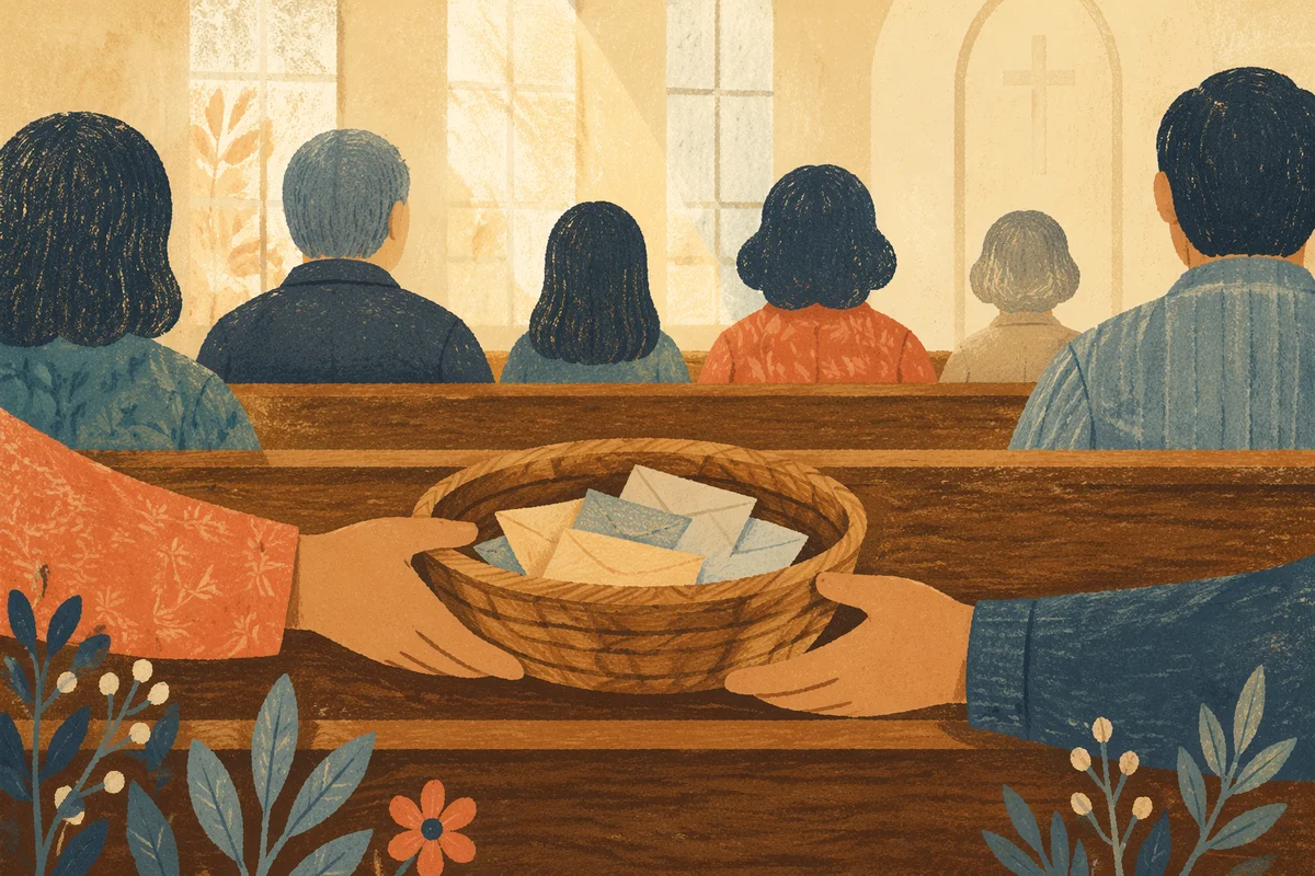 Offering Basket Passed Along Church Pew