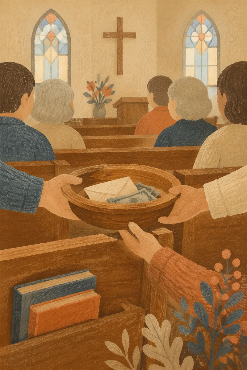 Offering Plate Passed During Quiet Worship