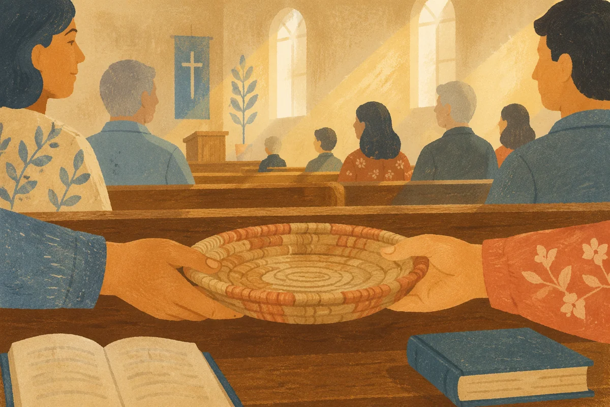Offering Plate Passed Along Church Pew