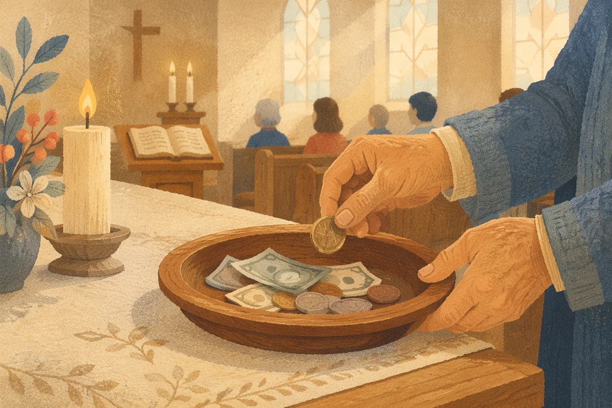 Offering Plate on Church Altar Close-Up