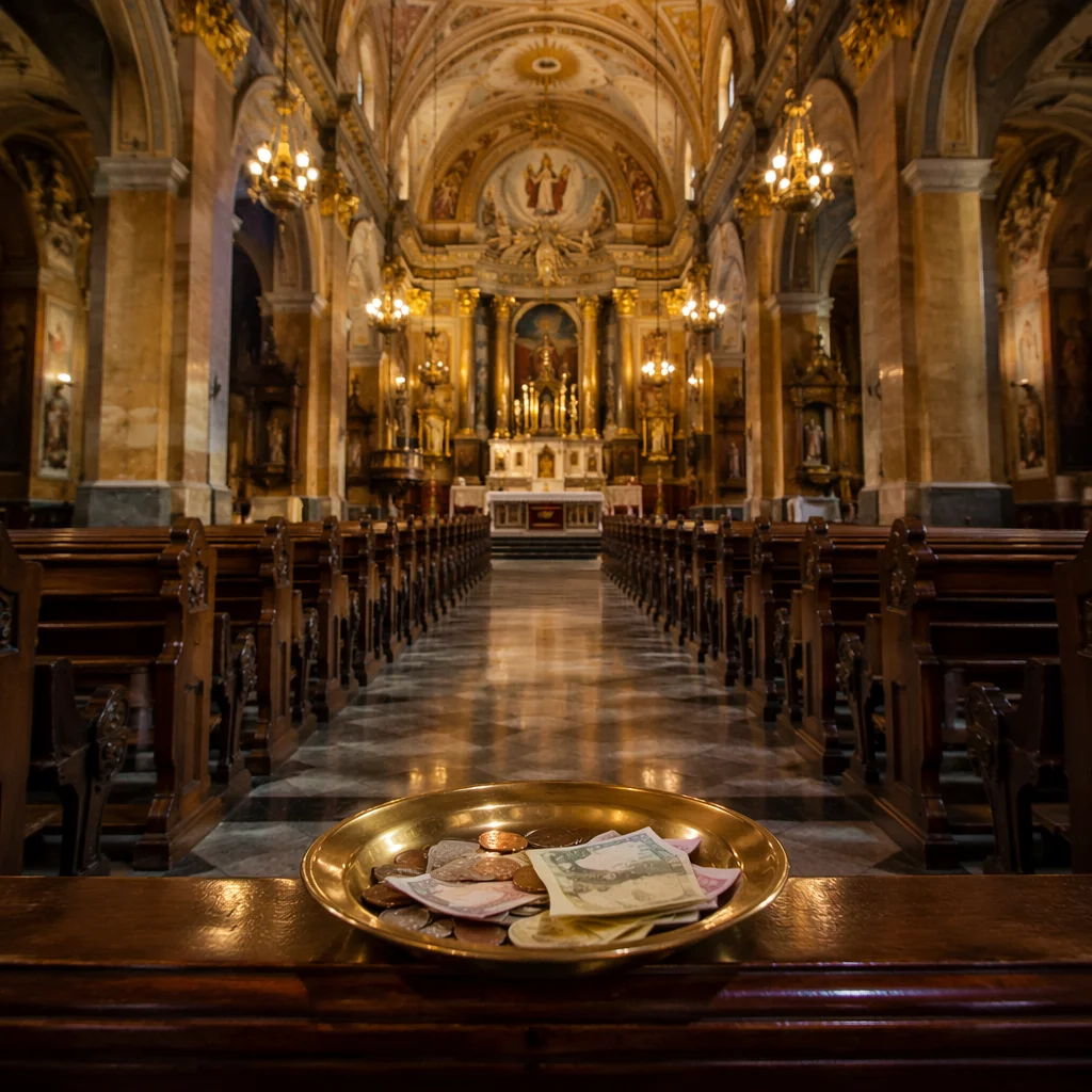Offering Plate on Historic Church Altar