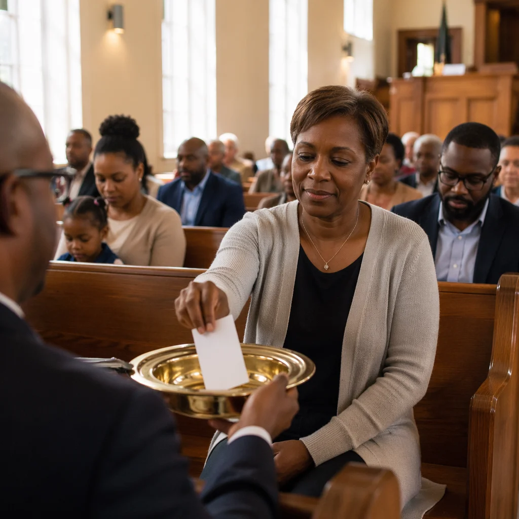 Offering Plate Passed in Church Sanctuary