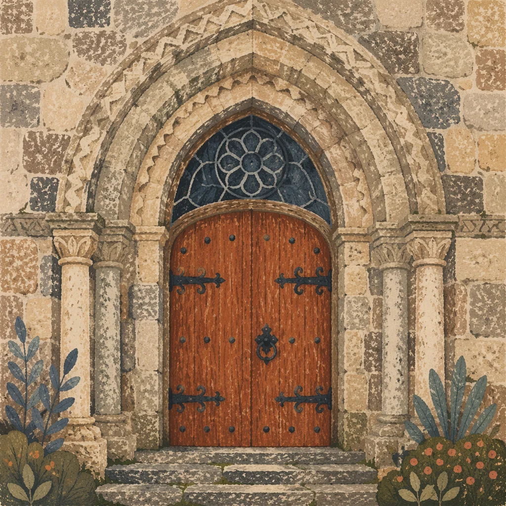 Old Arched Stone Church Door