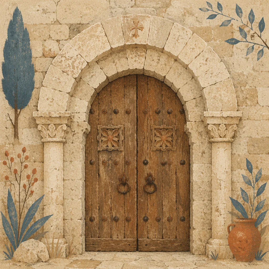 Old Arched Church Doorway in Limestone