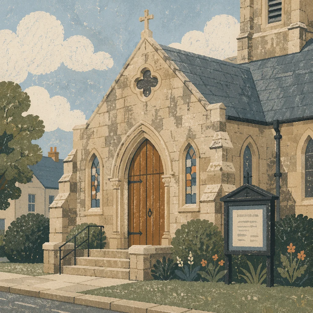 Old Stone Church With Arched Wooden Door