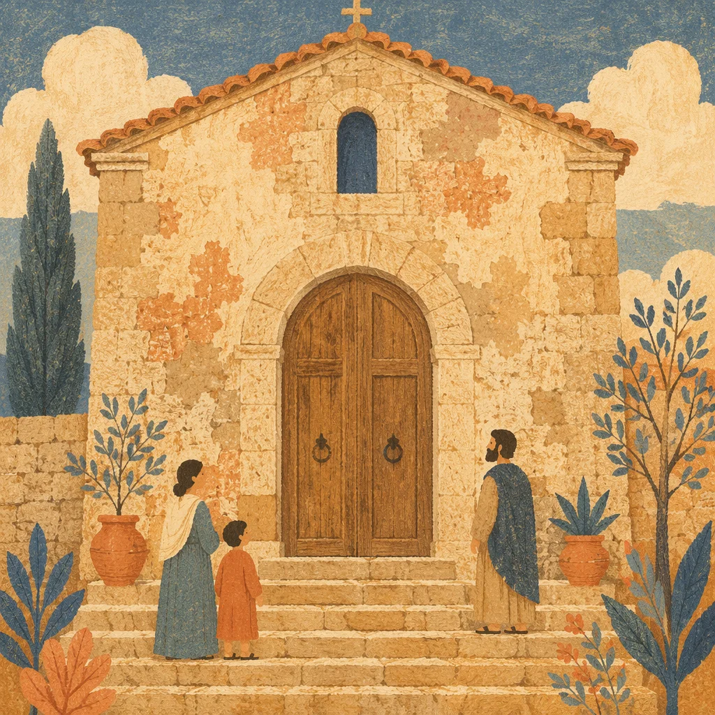 Old Stone Chapel with Arched Wooden Door
