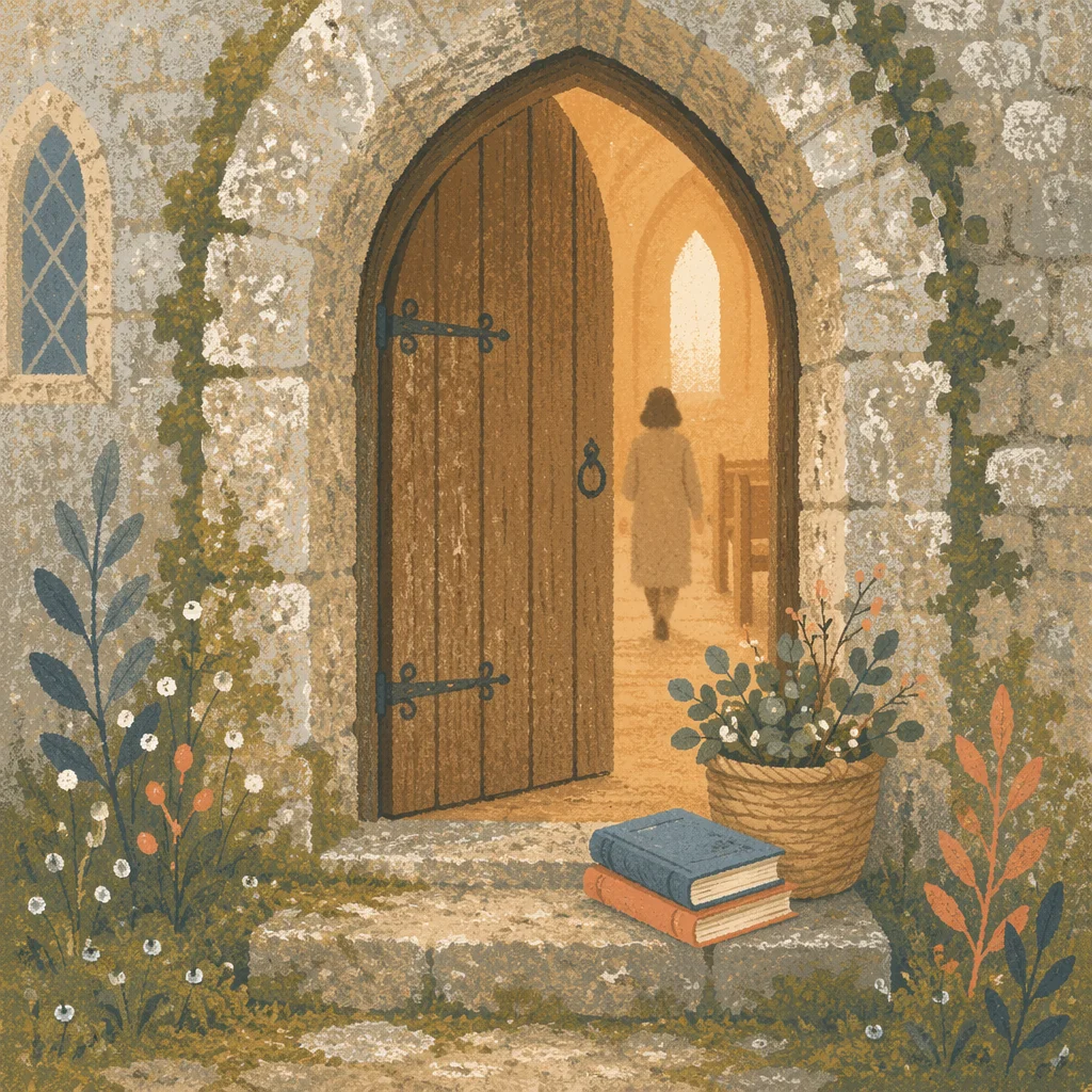 Old Arched Stone Church Doorway at Dawn