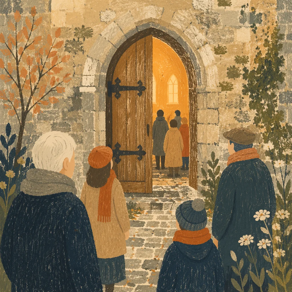 Old Arched Church Door at Morning