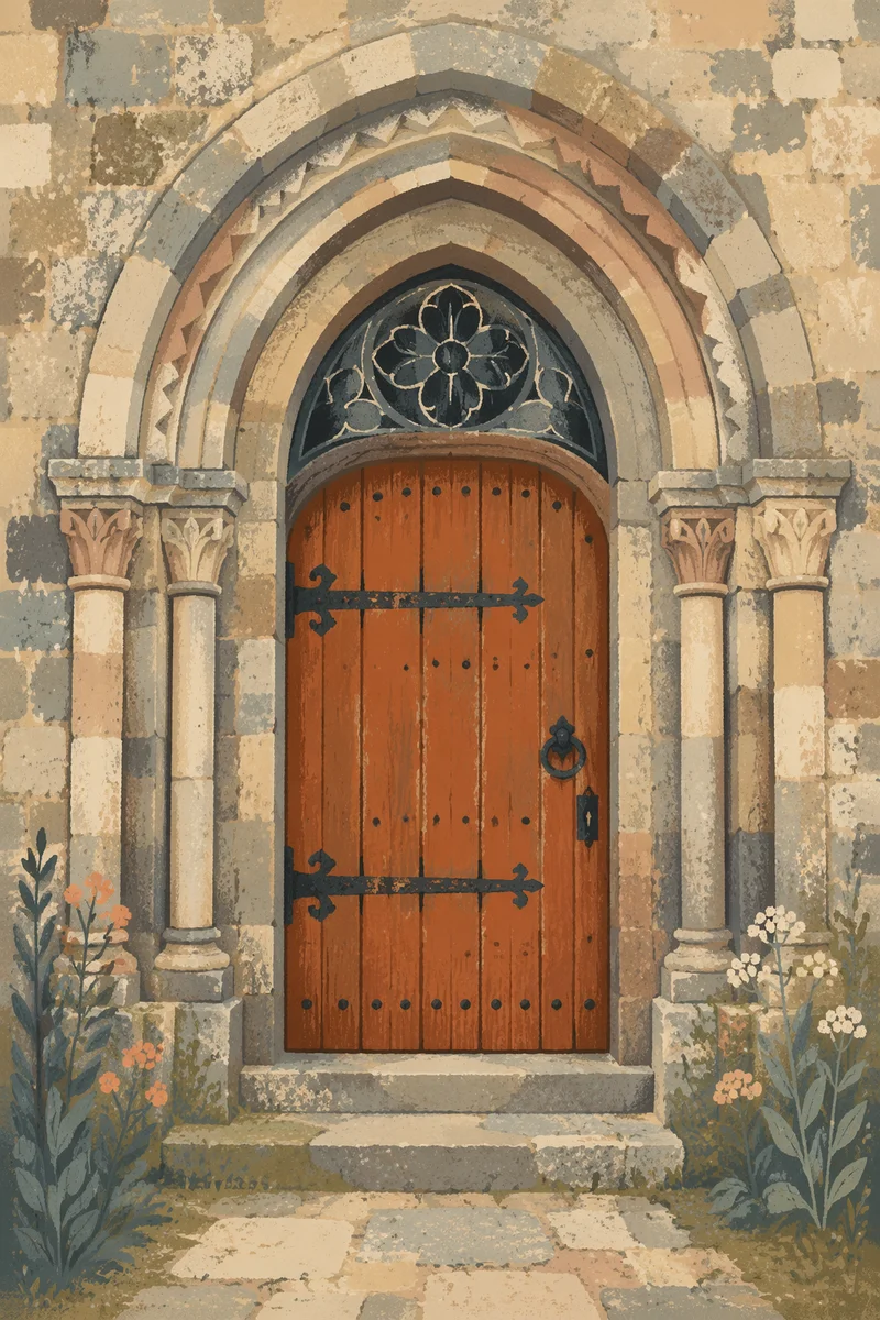 Old Arched Stone Church Door