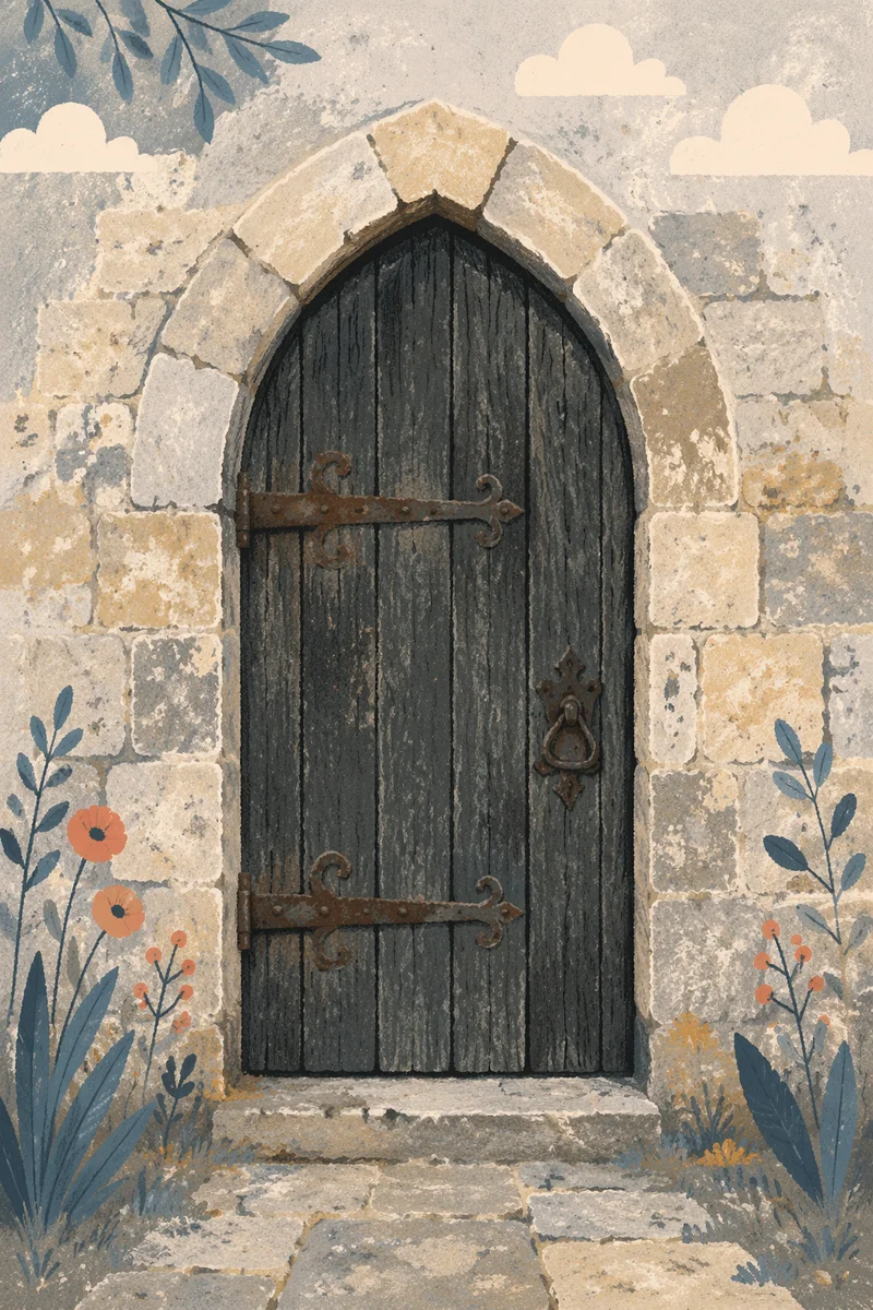Historic Arched Wooden Church Door