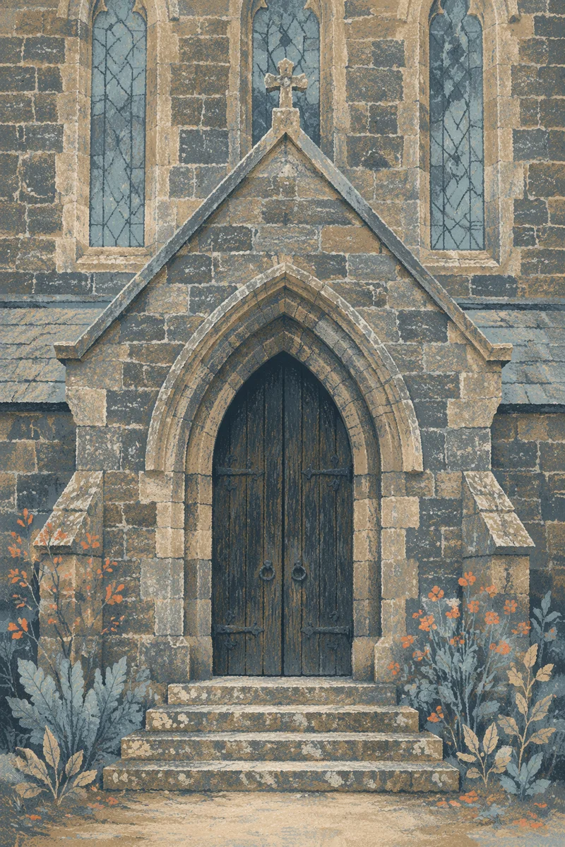 Old Stone Church Arched Wooden Door