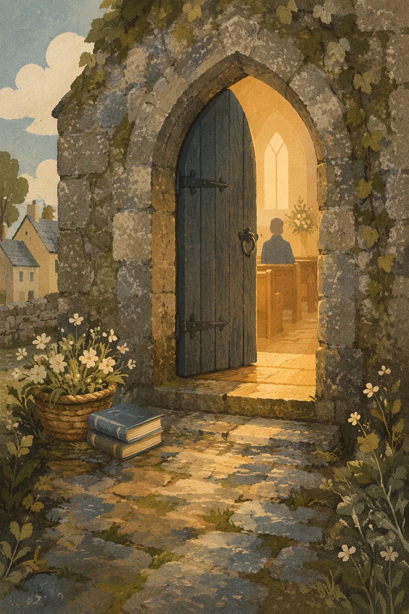 Old Arched Church Door at Morning