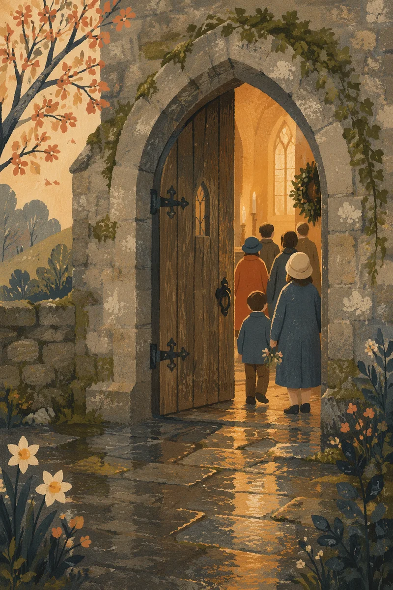 Old Arched Church Door After Rain