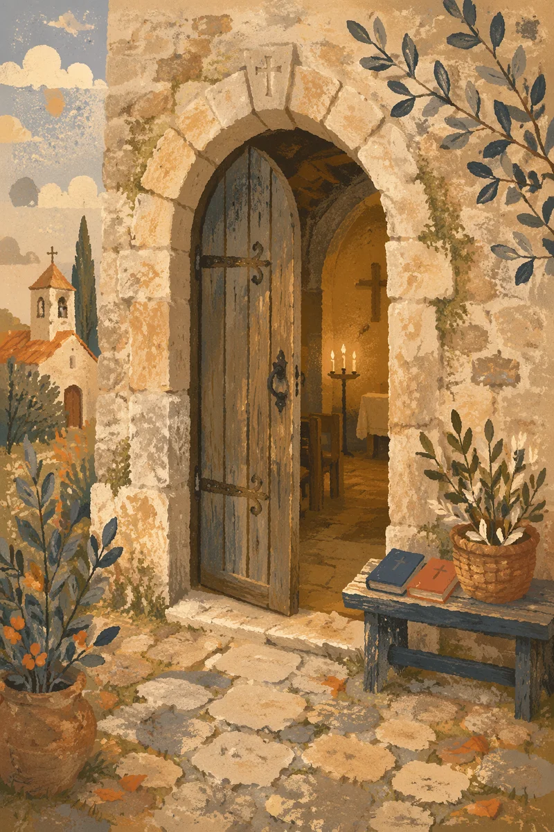 Old Arched Stone Church Doorway
