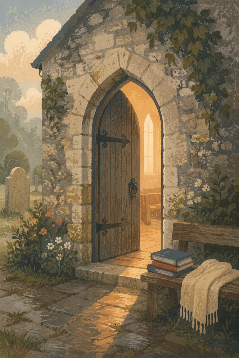 Old Arched Church Door at Morning