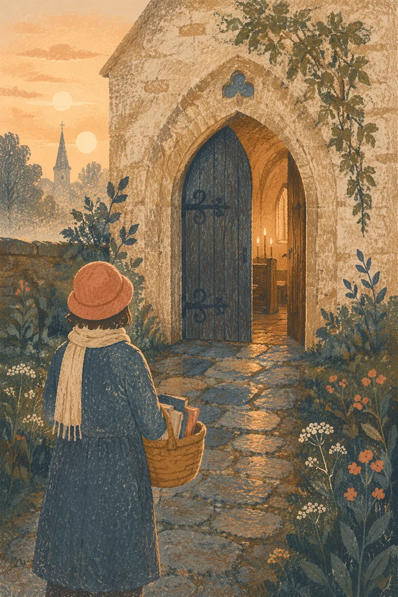 Old Arched Church Door at Dawn