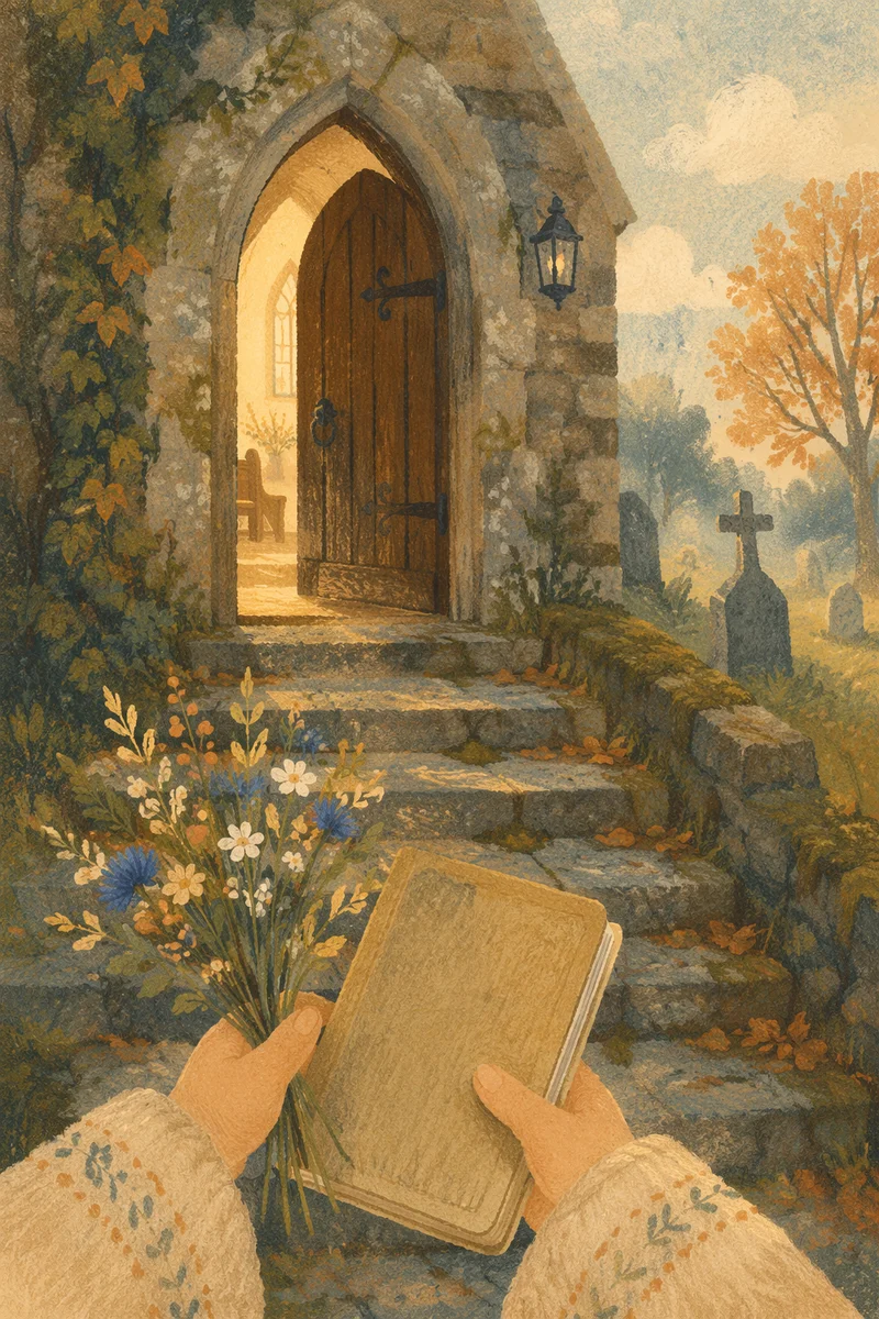 Old Arched Church Door with Morning Light