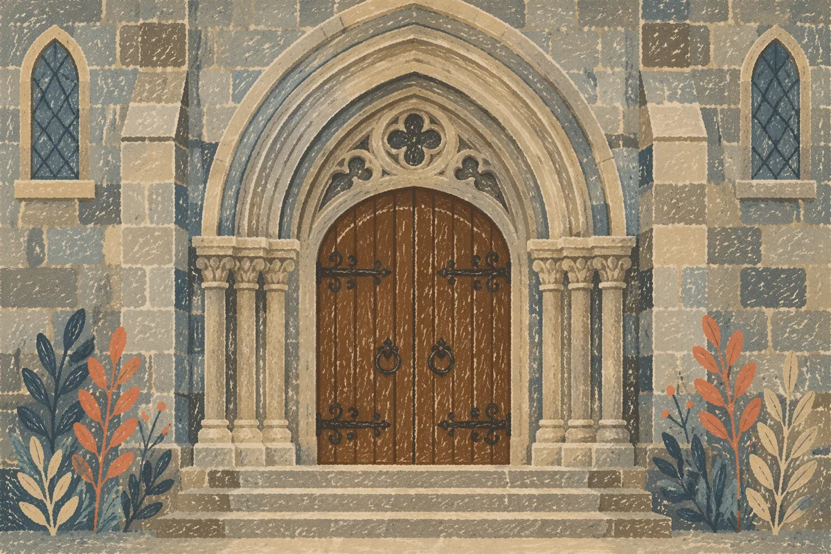 Old Stone Church Arched Wooden Door