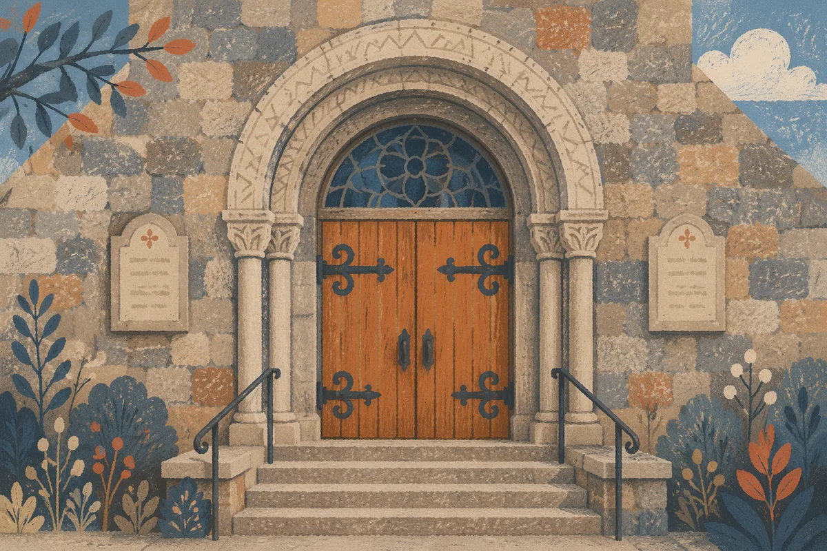 Old Stone Church Arched Wooden Door