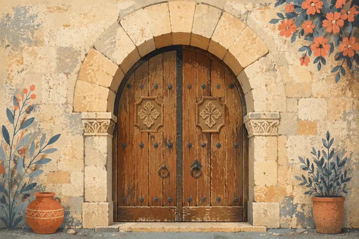 Old Arched Stone Church Doorway