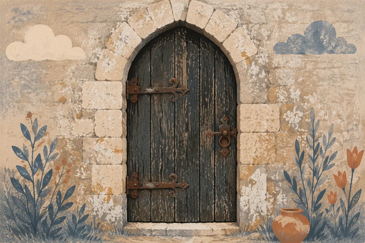 Historic Arched Church Door in Limestone