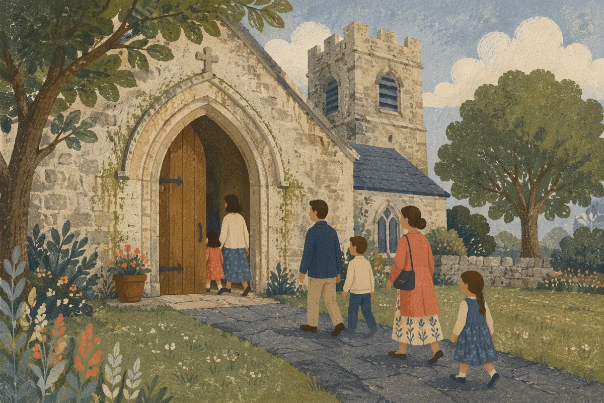 Old Stone Church Entrance with Arched Door