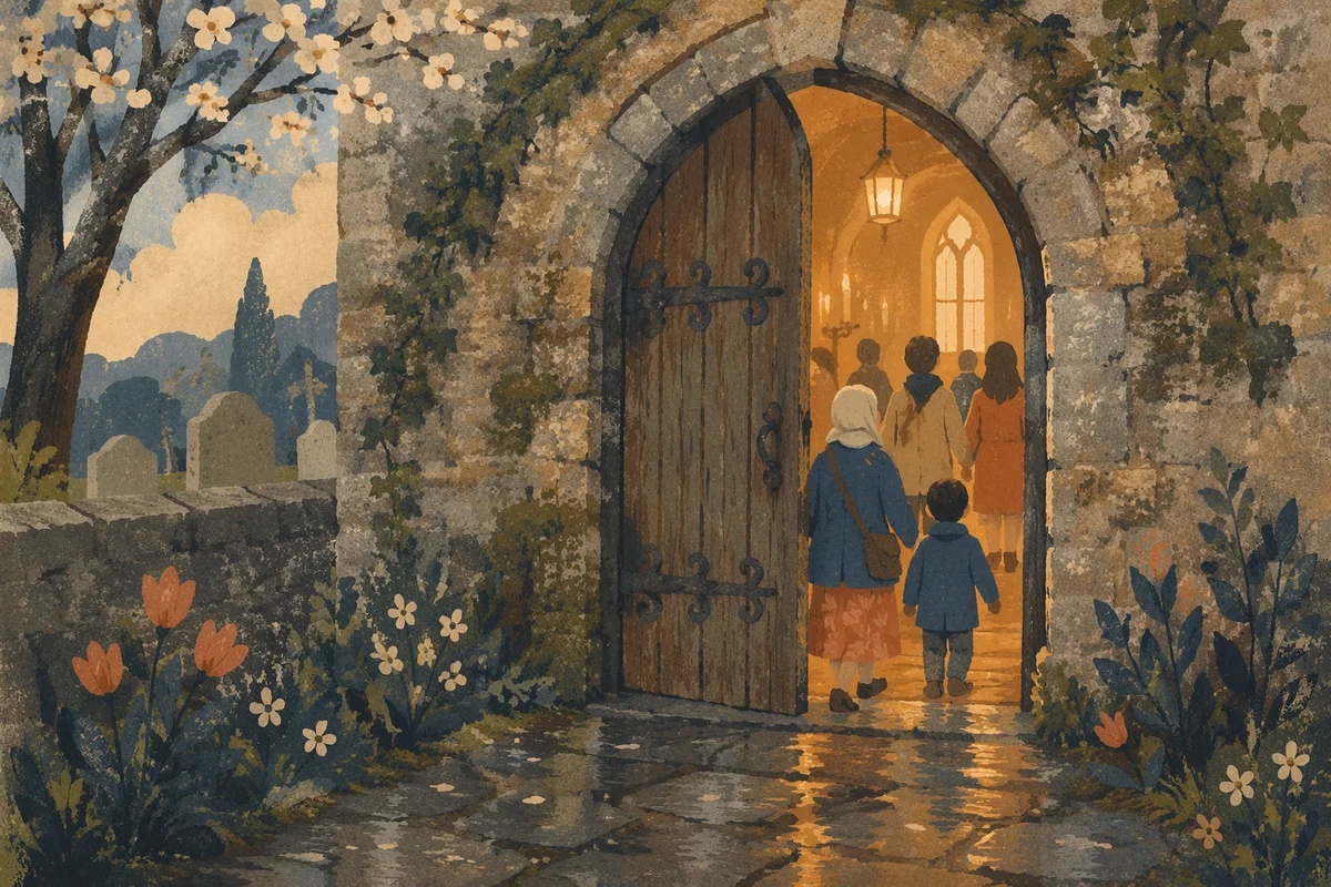 Old Arched Church Door After Rain