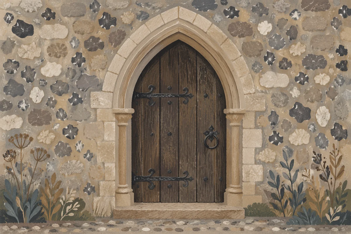 Old Arched Stone Church Door Entrance