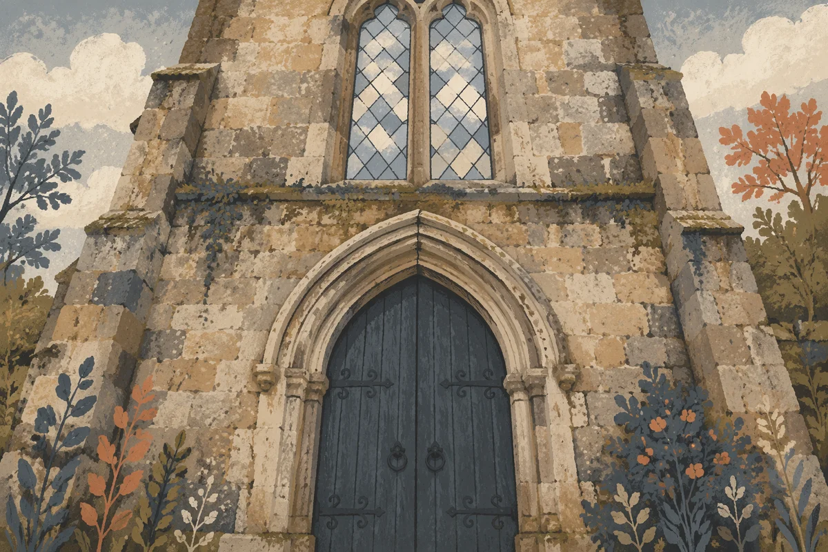 Old Stone Chapel with Arched Blue Door