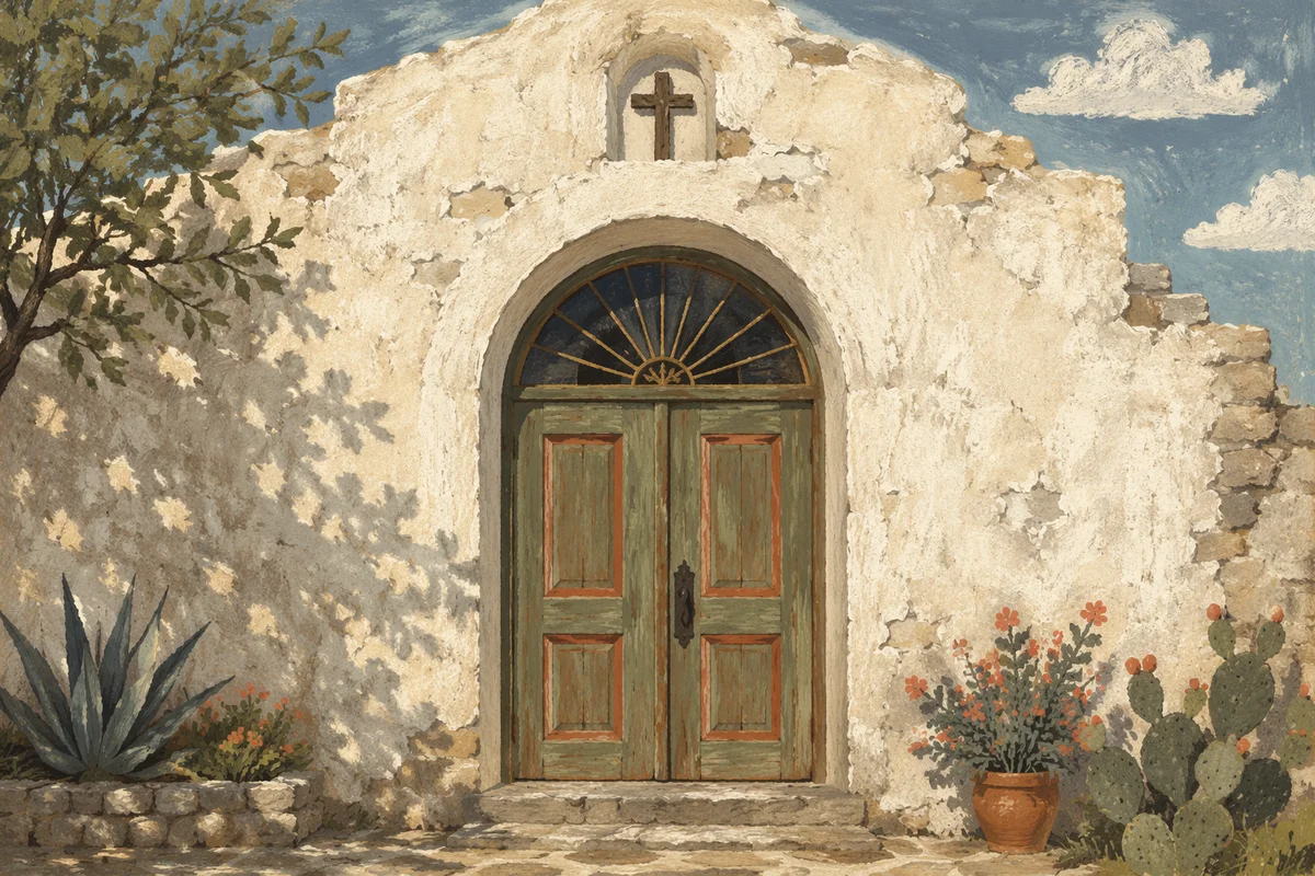 Old Stone Chapel Arched Green Door