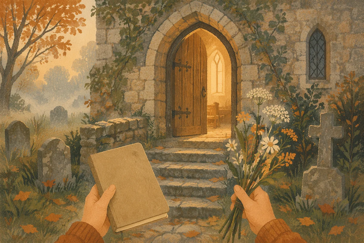 Old Arched Church Door in Morning Light