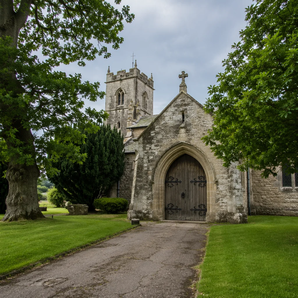 Old Stone Church Entrance with Arched Door