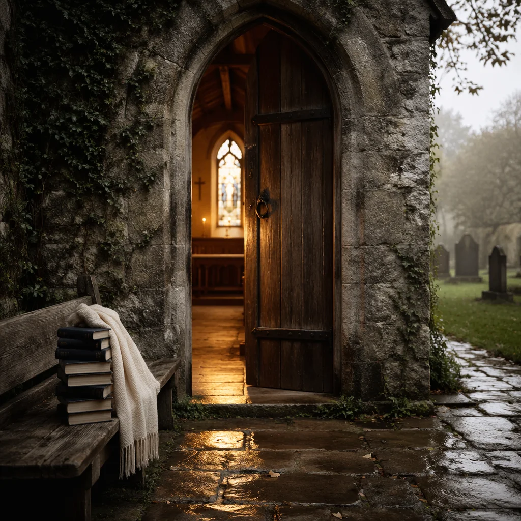 Old Arched Church Door in Morning Light