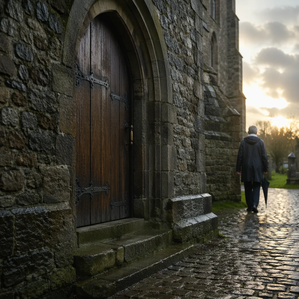 Old Arched Church Door After Rain