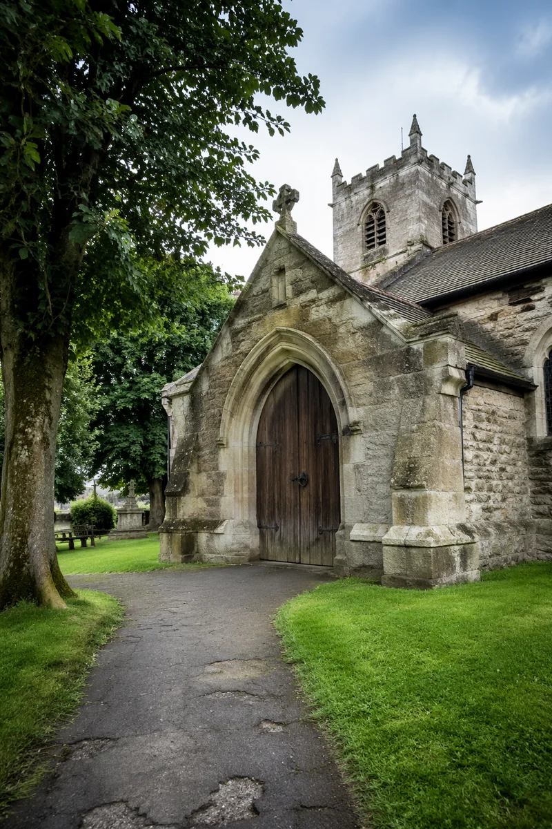 Old Stone Church Arched Wooden Door