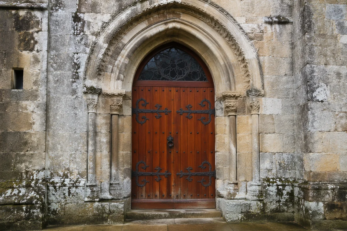 Old Arched Door of Stone Church
