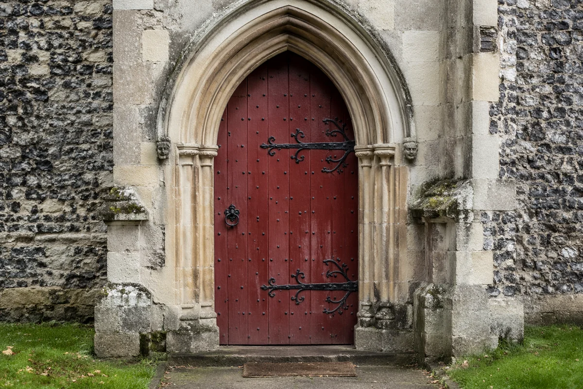 Old Red Arched Church Door