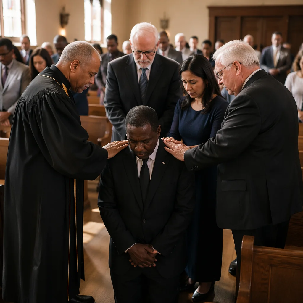 Pastor Ordination Prayer in Church Sanctuary