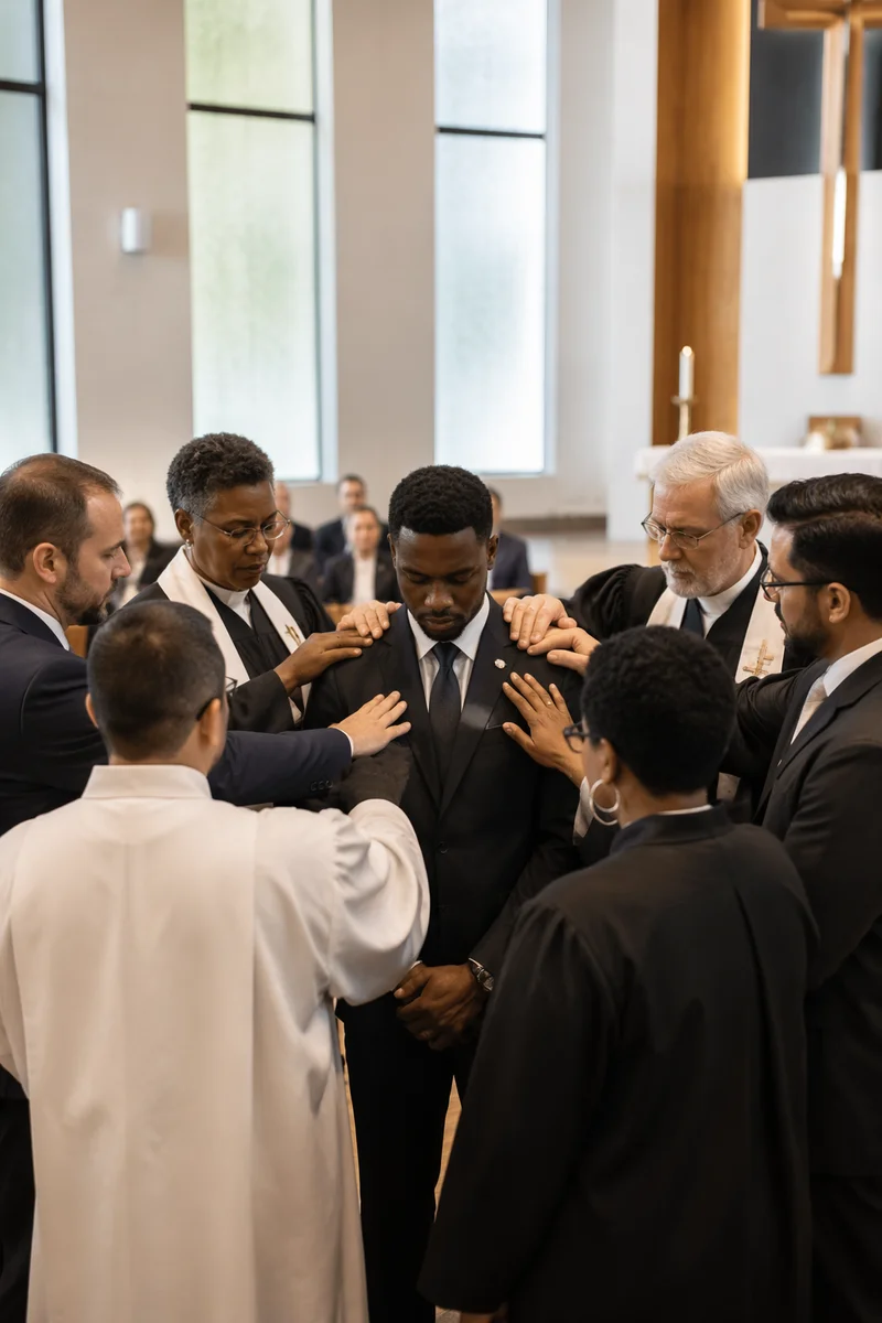 Clergy Praying Over Young Man
