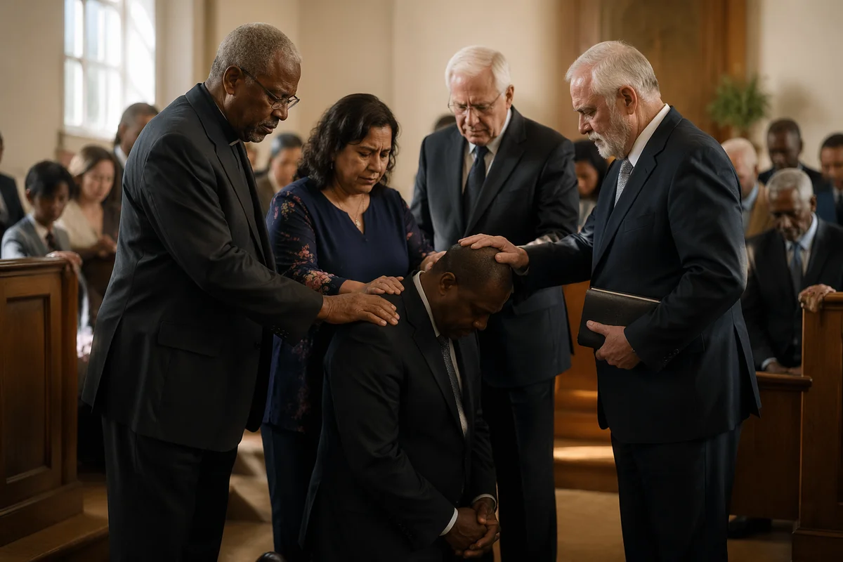 Pastor Ordination Prayer in Church Sanctuary