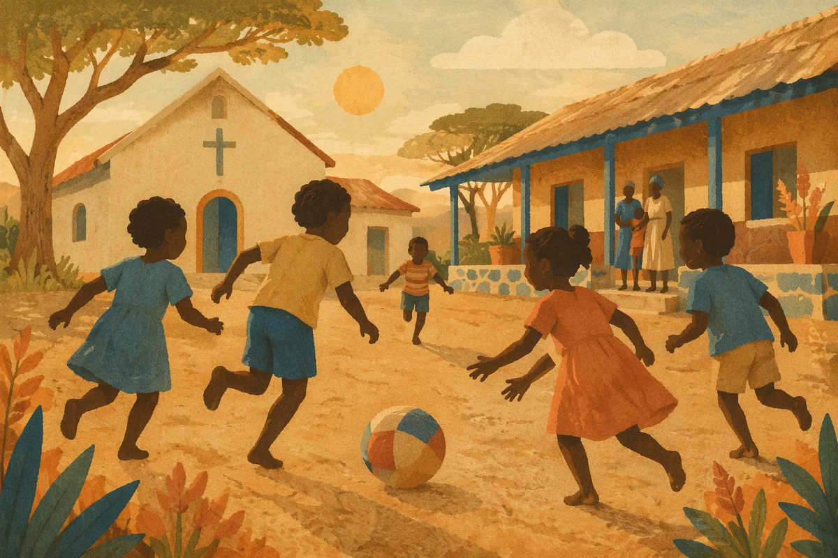 Children Playing in Mission Field Courtyard