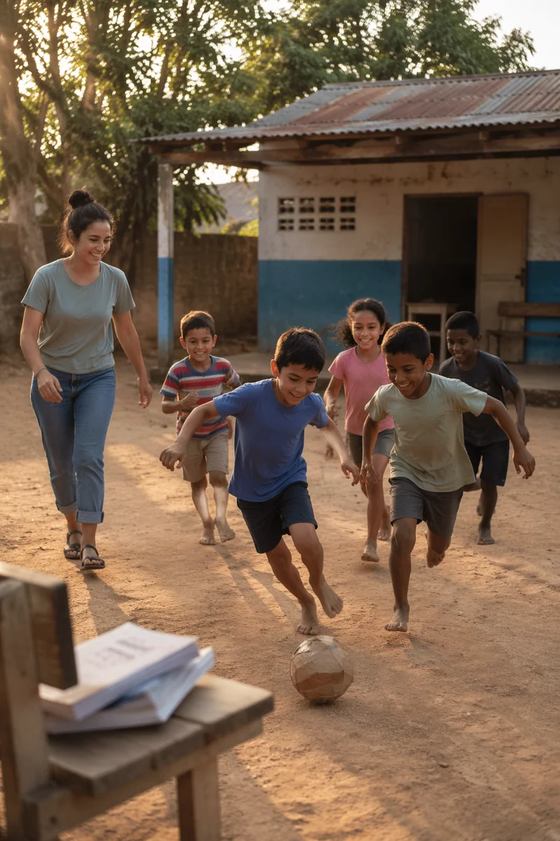 Children Playing in Rural Courtyard
