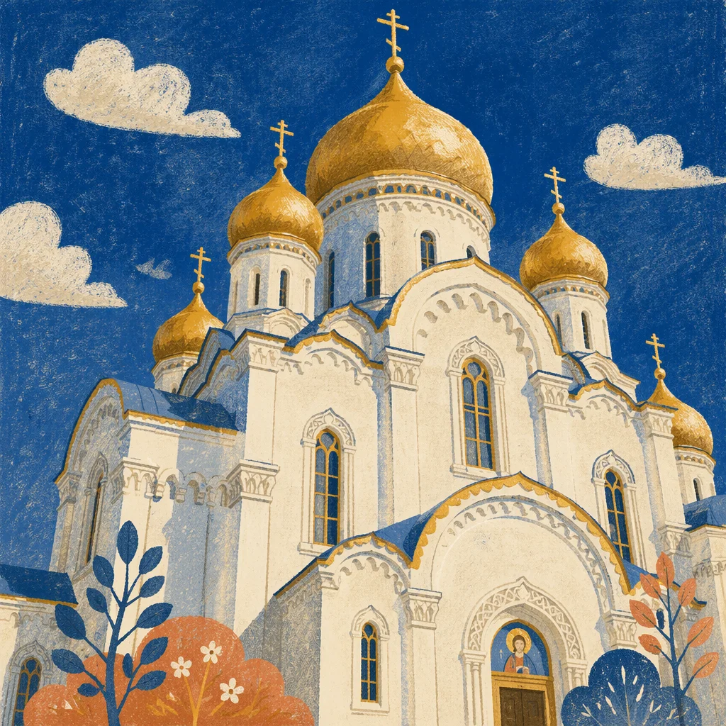 Orthodox Cathedral with Golden Domes Below