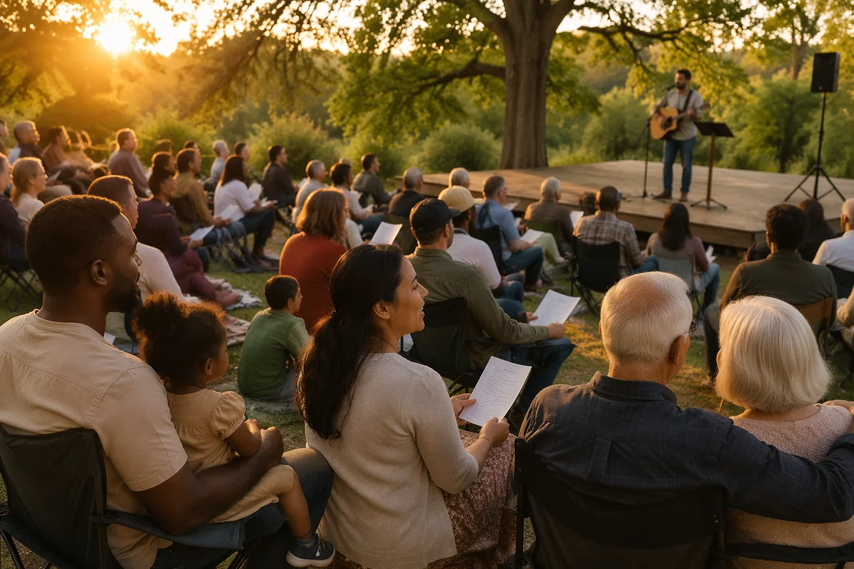 Outdoor Church Gathering in Park Amphitheater