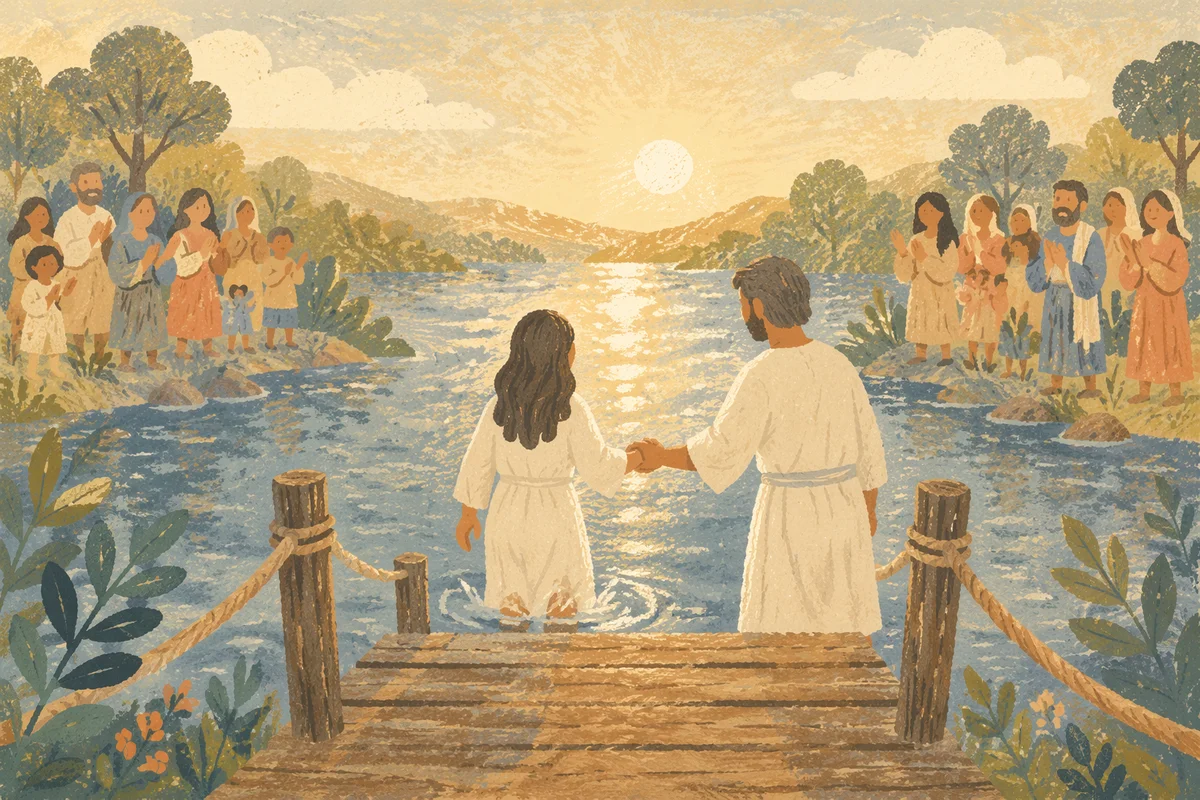 Sunny River Baptism Celebration on Wooden Dock