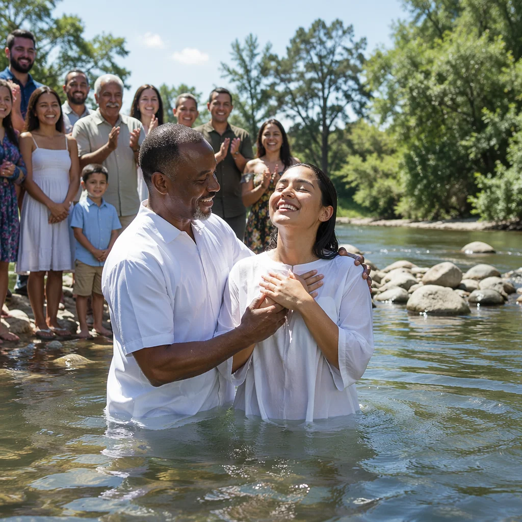 Joyful Outdoor River Baptism Celebration