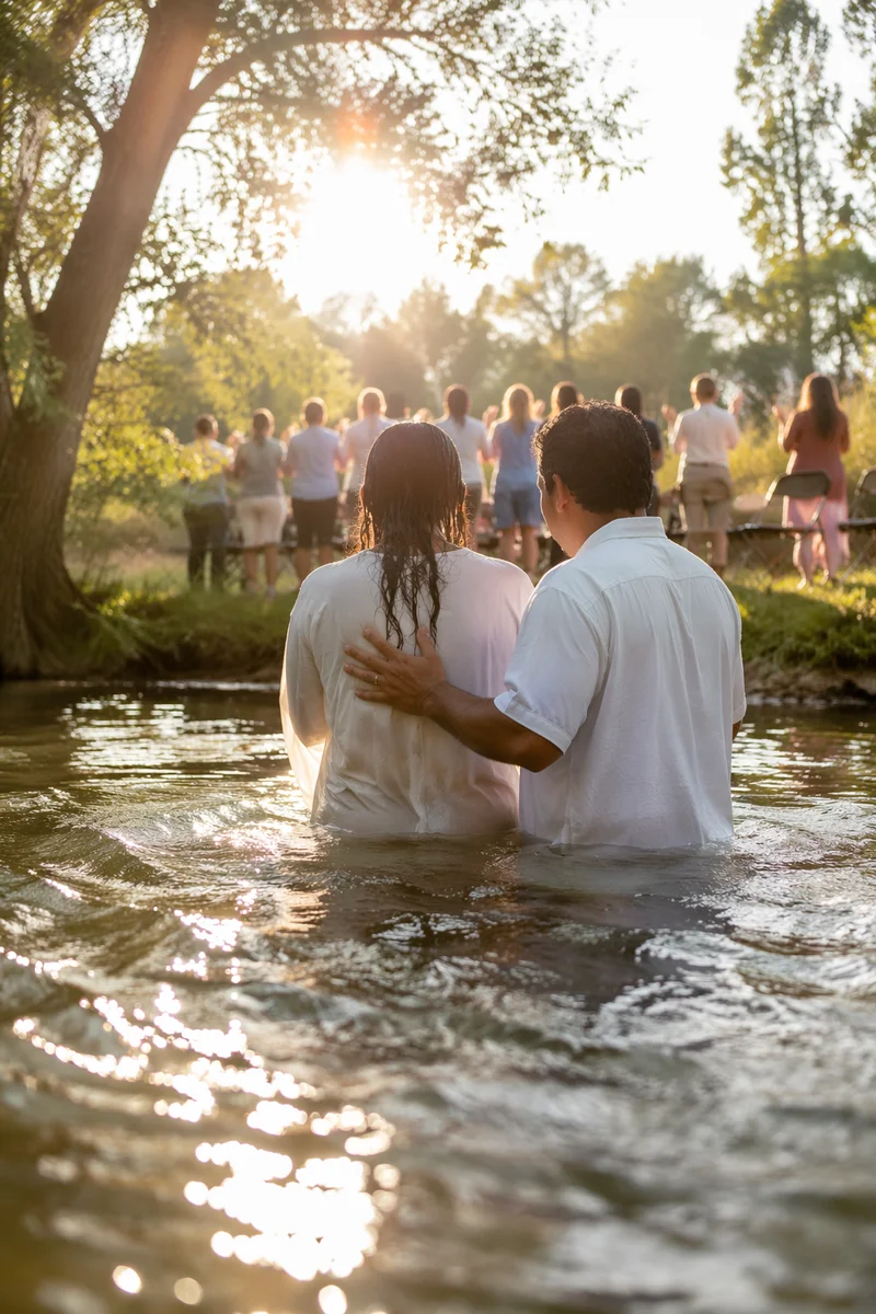 Joyful Outdoor River Baptism Celebration