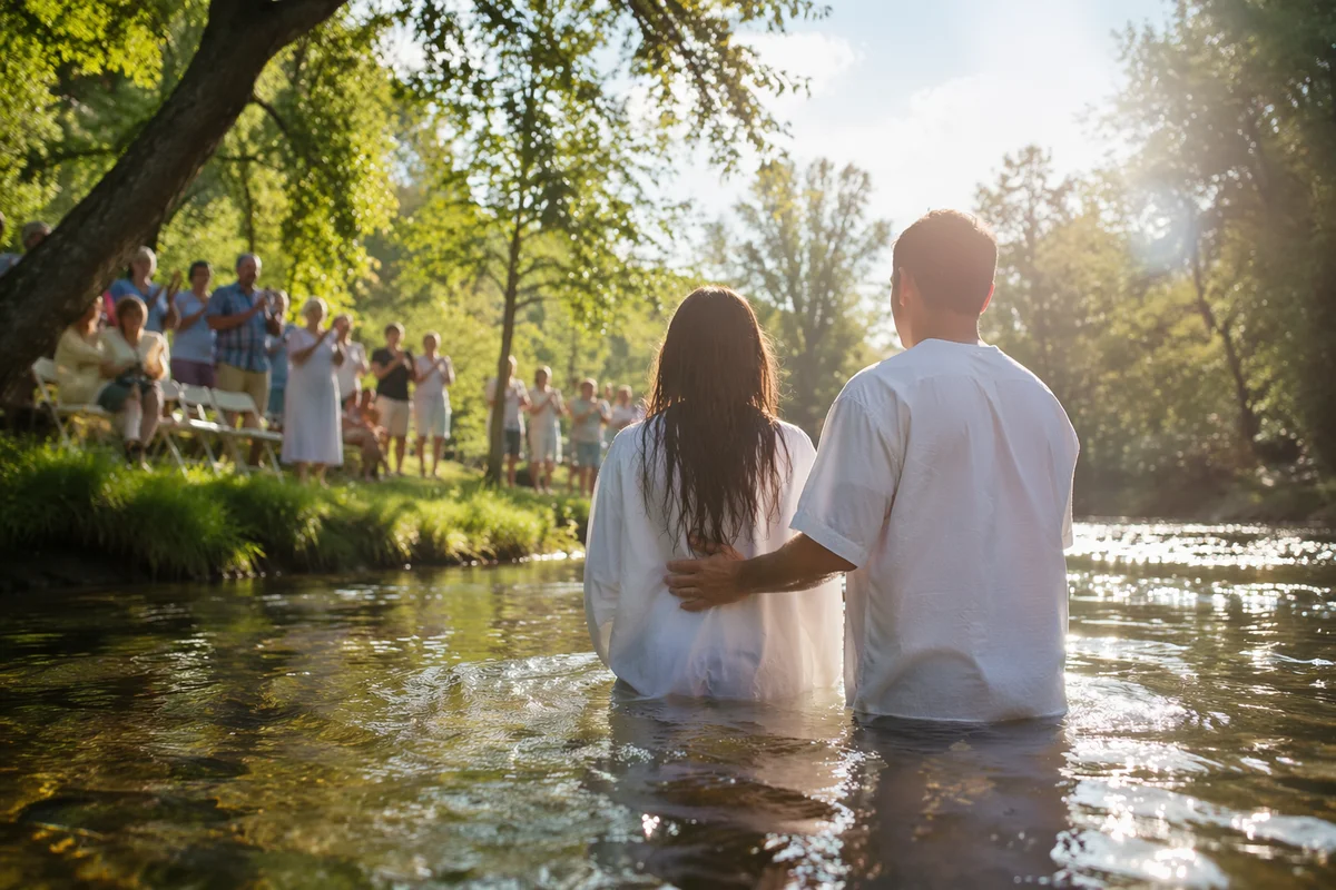 Joyful Outdoor River Baptism Celebration